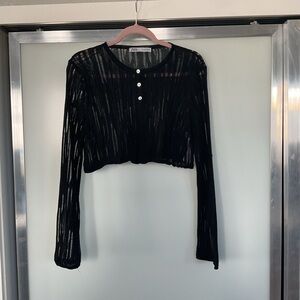 Zara Black Sheer Long Sleeve Crop Top Size Large Cardigan